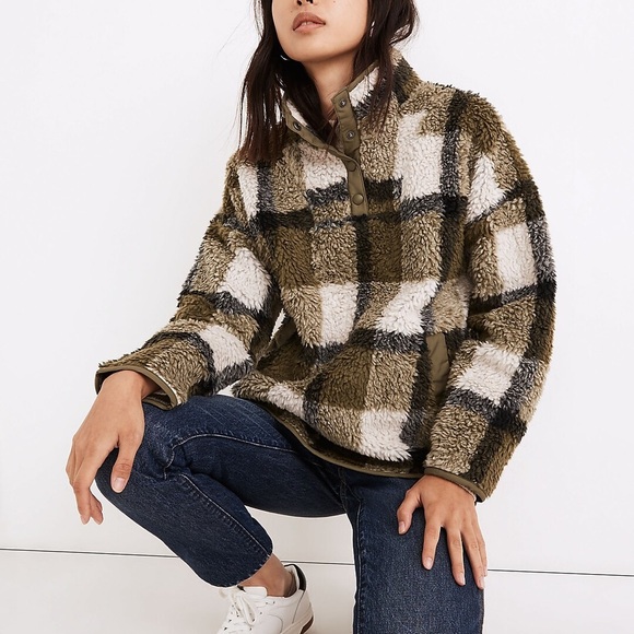 Madewell Jackets & Blazers - Madewell (Re)sourced Sherpa Popover Tunic Jacket in Plaid